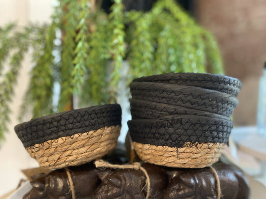 WOVEN BASKETS WITH GRAY TRIM