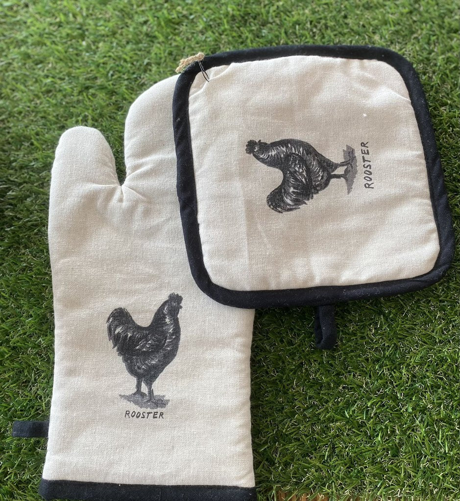 MOLLY HUTCH ROOSTER OVEN MITT AND POT HOLDER