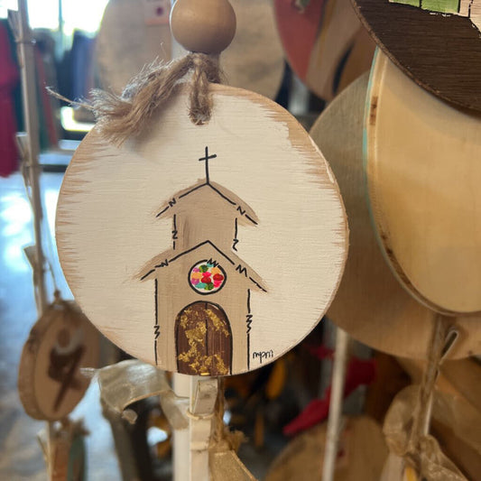 HANDPAINTED SKINNY CHURCH ORNAMENT