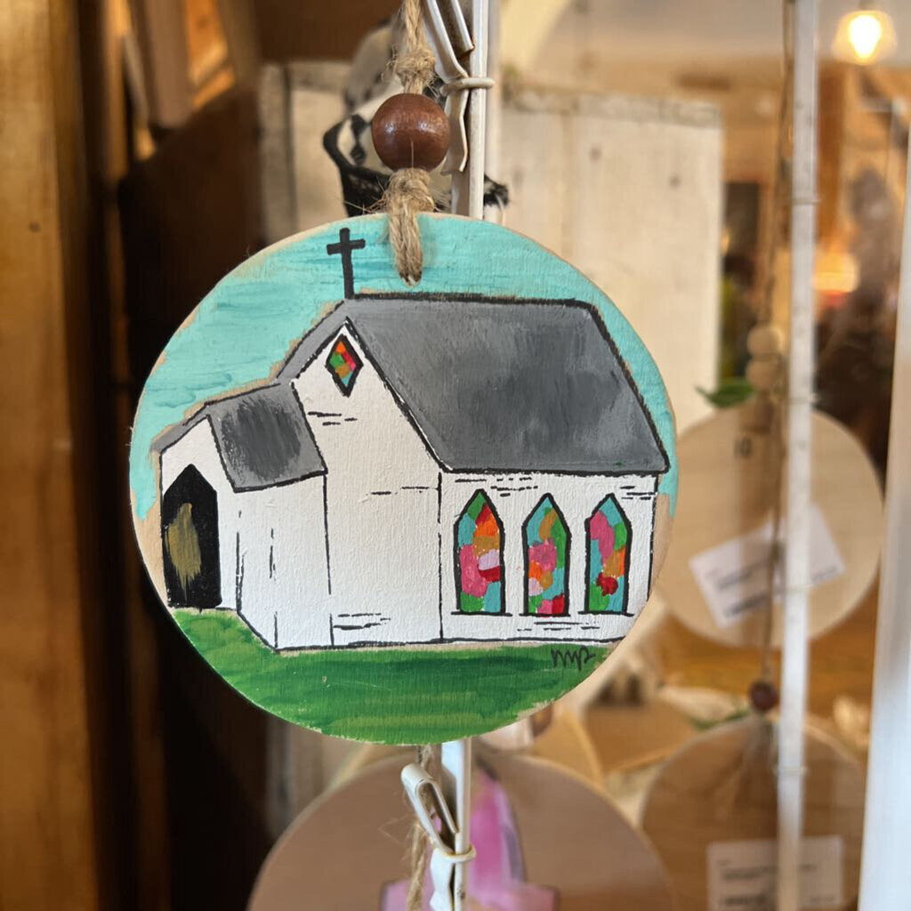 HANDPAINTED GLASS CHURCH ORNAMENT