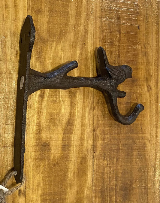 CAST IRON TWIG W/BIRD HANGING HOOK