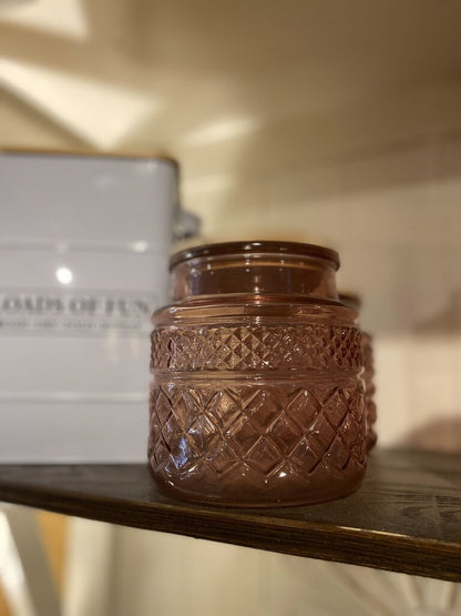 TEXTURED GLASS JAR WITH WOODEN LID