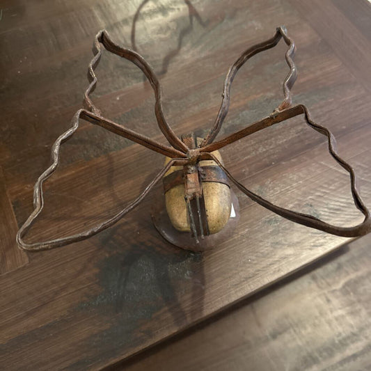 METAL BUTTERFLY WITH CAGED STONE BASE STAND