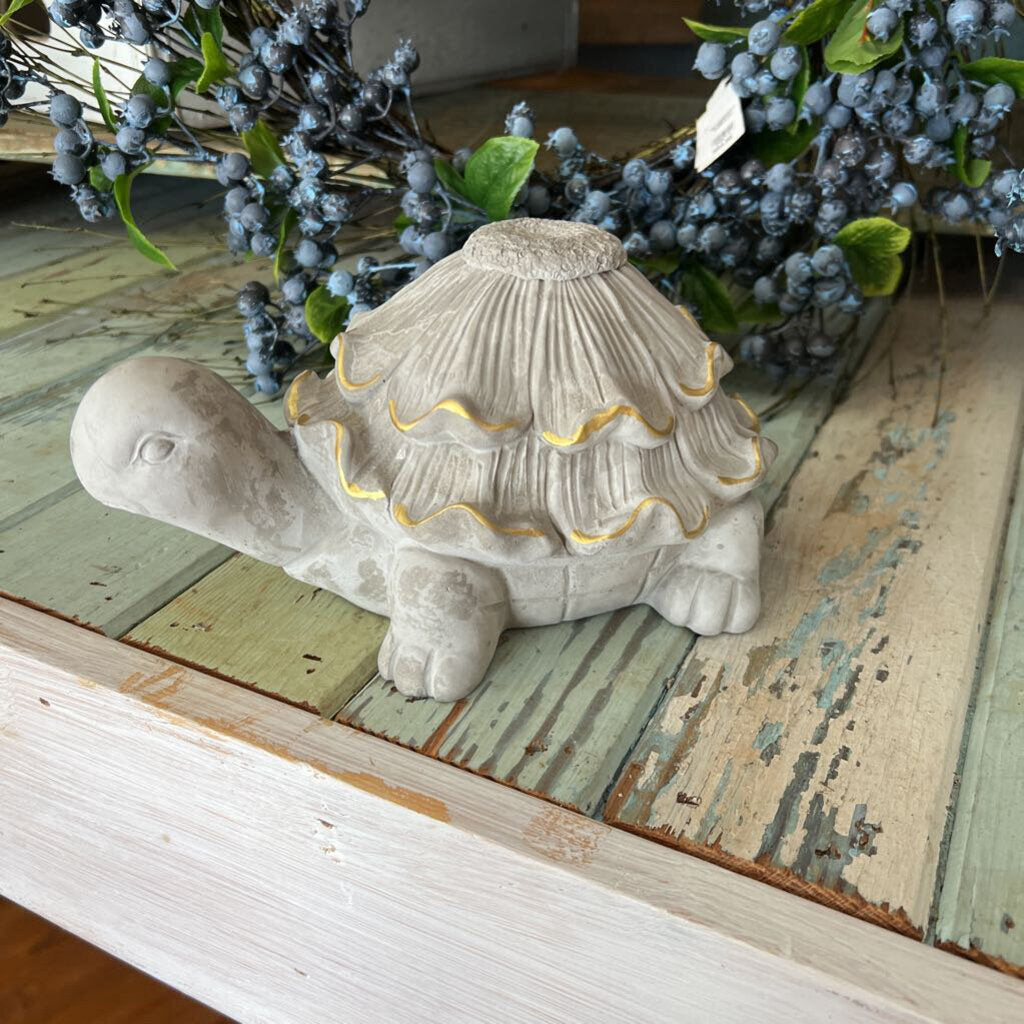 CEMENT TURTLE WITH GOLD ACCENT