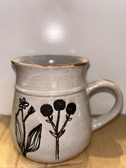 TAZA GRES GRABADO FLORAL 4 ESTILOS