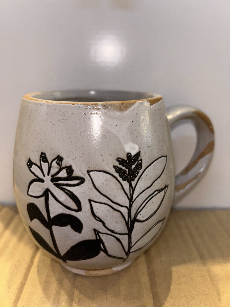 TAZA GRES GRABADO FLORAL 4 ESTILOS