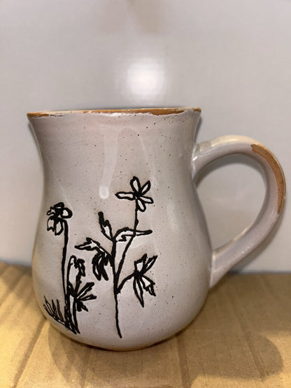 TAZA GRES GRABADO FLORAL 4 ESTILOS