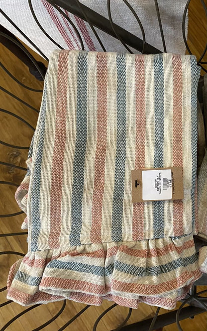 WOVEN COTTON TEA TOWEL W/ STRIPE & RUFFLE