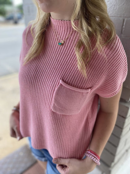 MOCK NECK SHORT SLEEVE CROPPED SWEATER