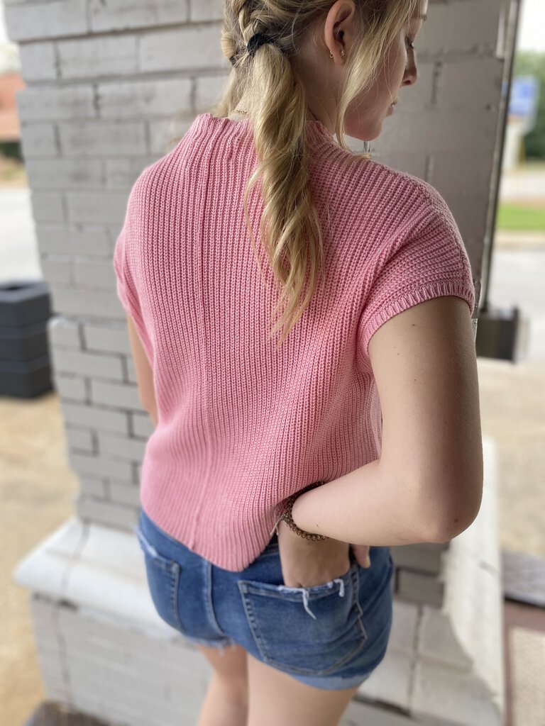 MOCK NECK SHORT SLEEVE CROPPED SWEATER