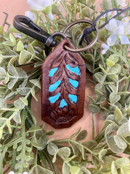 HAND TOOLED LEATHER KEYCHAIN