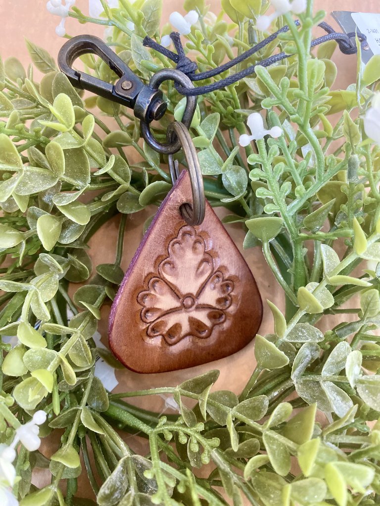 HAND TOOLED LEATHER TEARDROP KEYCHAIN