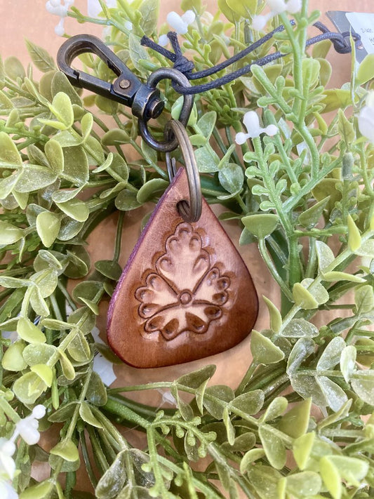 HAND TOOLED LEATHER TEARDROP KEYCHAIN