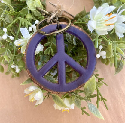 PEACE SIGN DISTRESSED LEATHER KEYCHAIN