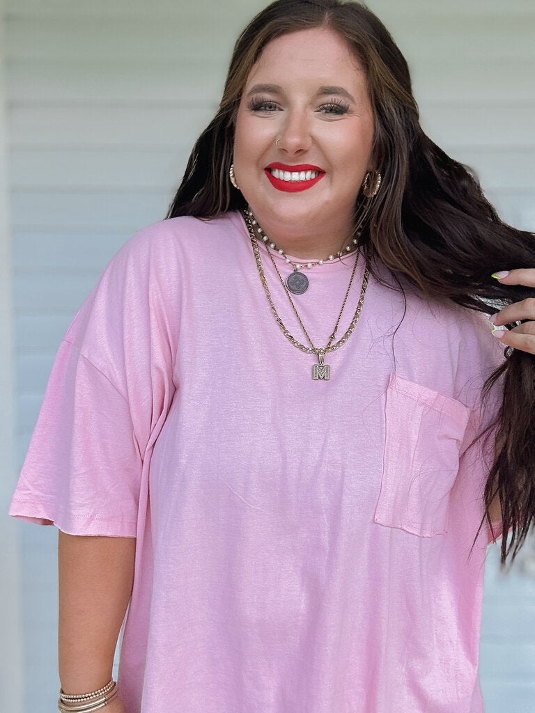 OVERSIZED RAW EDGE FRONT POCKET BOYFRIEND TEE