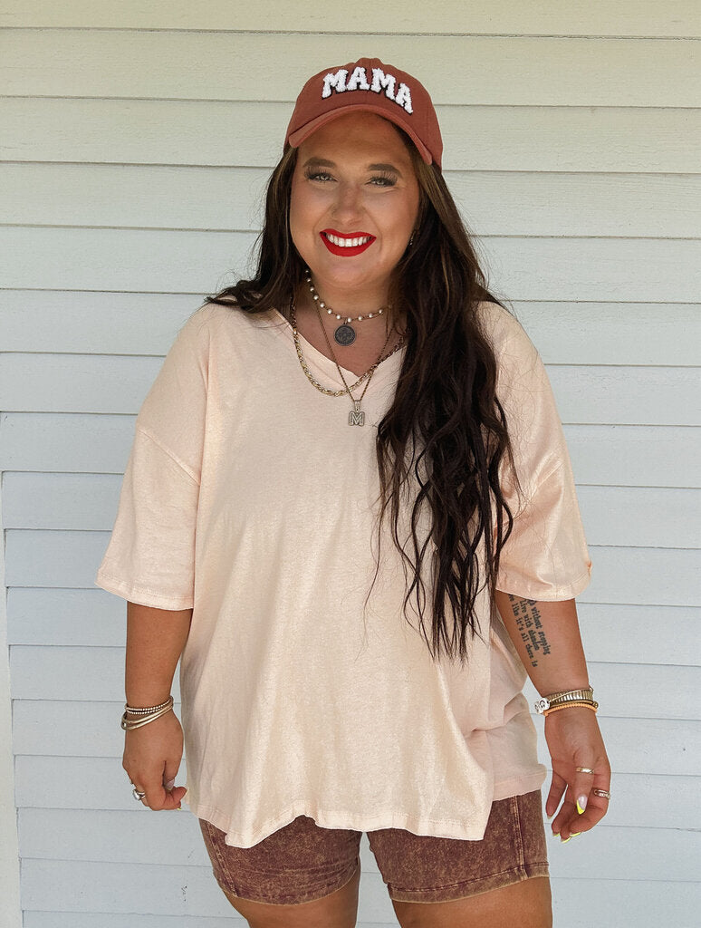 OVERSIZED V-NECK FRONT POCKET RAW EDGE BOYFRIEND TEE