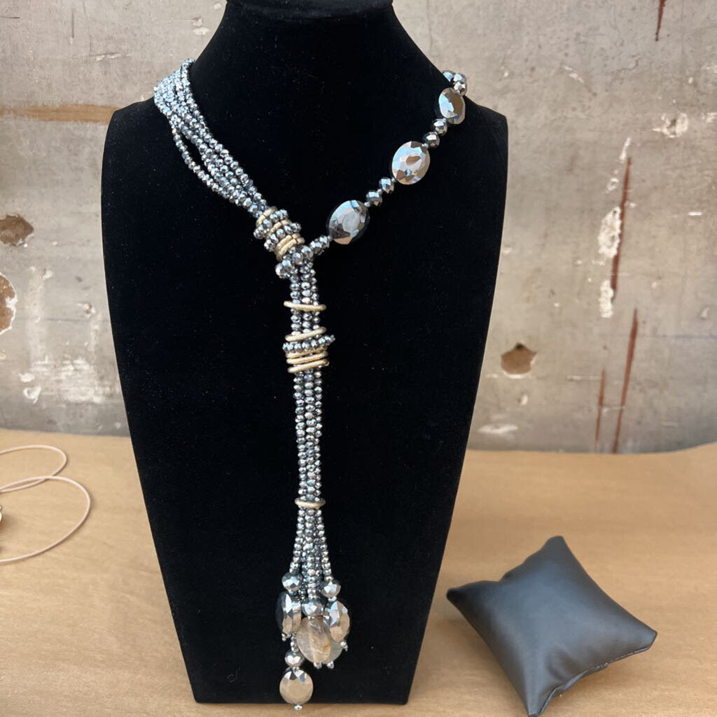 Silver Stone Tassel Necklace