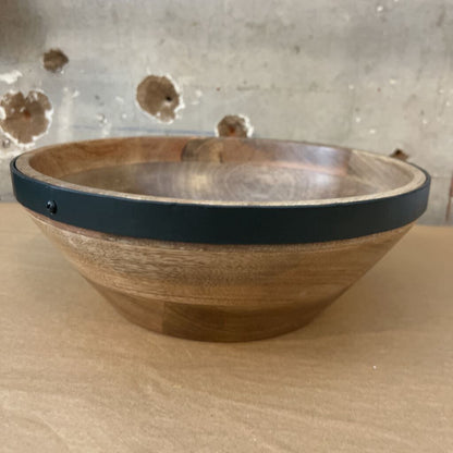 Wooden Bowl with Metal Strap