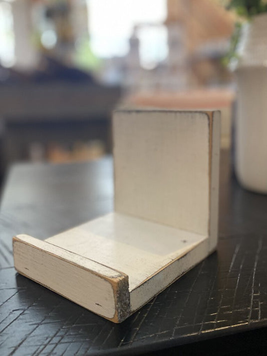 WHITE WOODEN BOOK/FRAME HOLDER