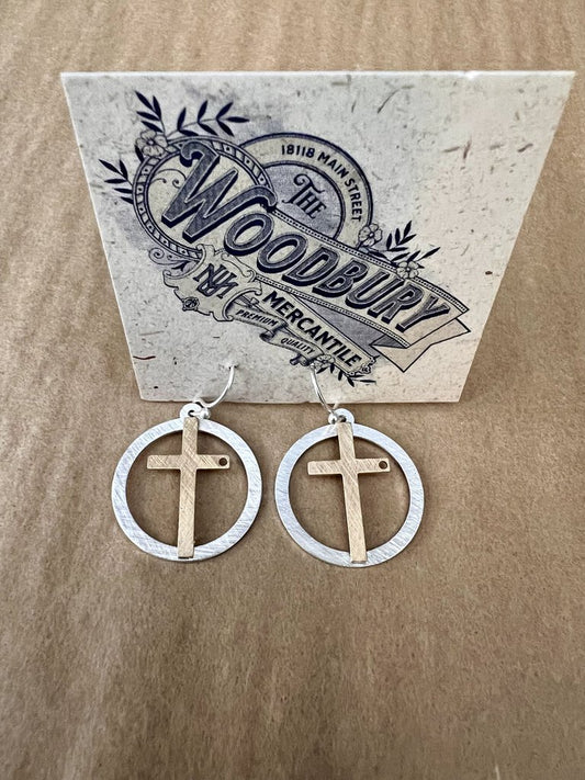 CROSS CENTERED CIRCLE EARRINGS