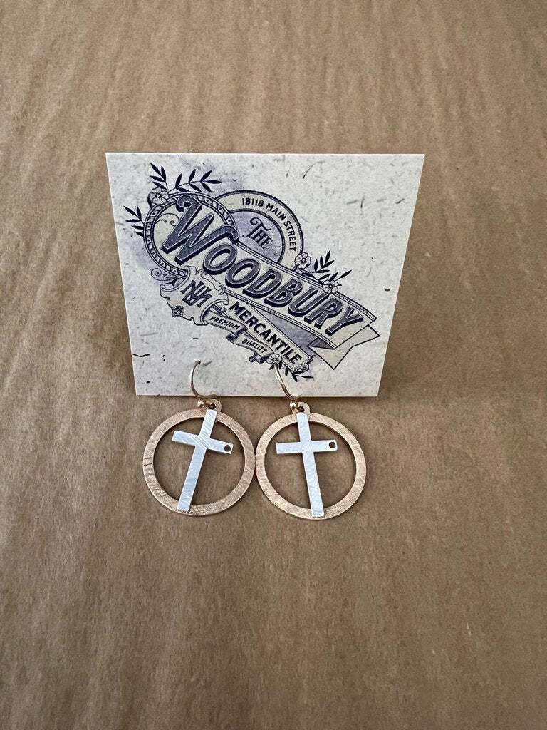 CROSS CENTERED CIRCLE EARRINGS