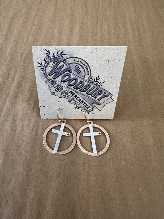 CROSS CENTERED CIRCLE EARRINGS