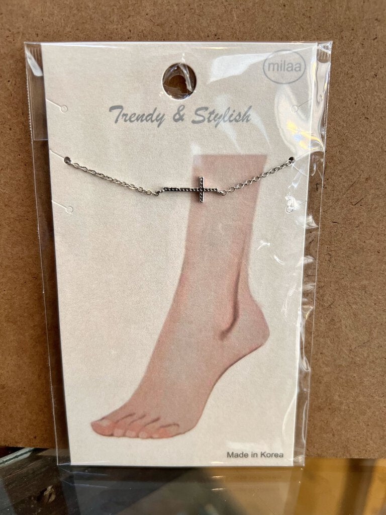 SILVER CROSS ANKLET