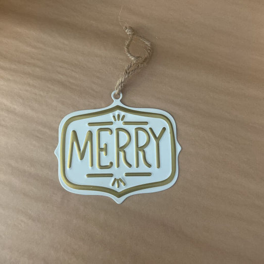 GOLD MERRY TIN ORNAMENT