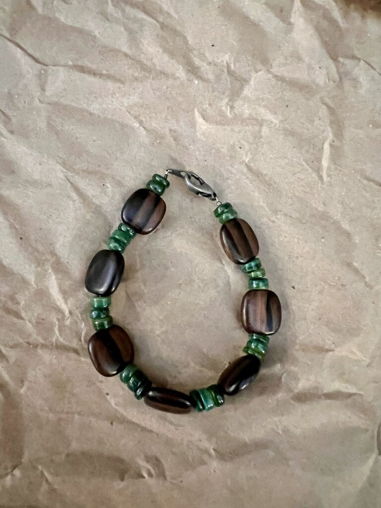 STONE AND WOOD BEADED BRACELET