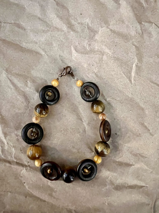 STONE AND WOOD BEADED BRACELET