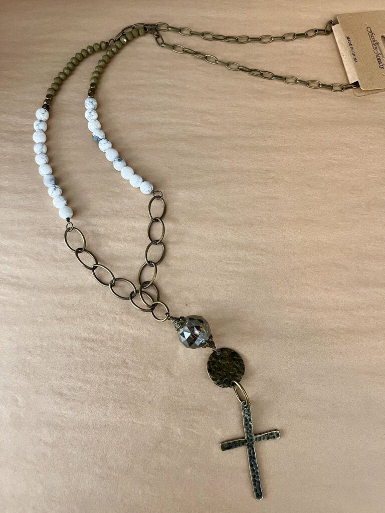 LONG CROSS NECKLACE WITH A STONE