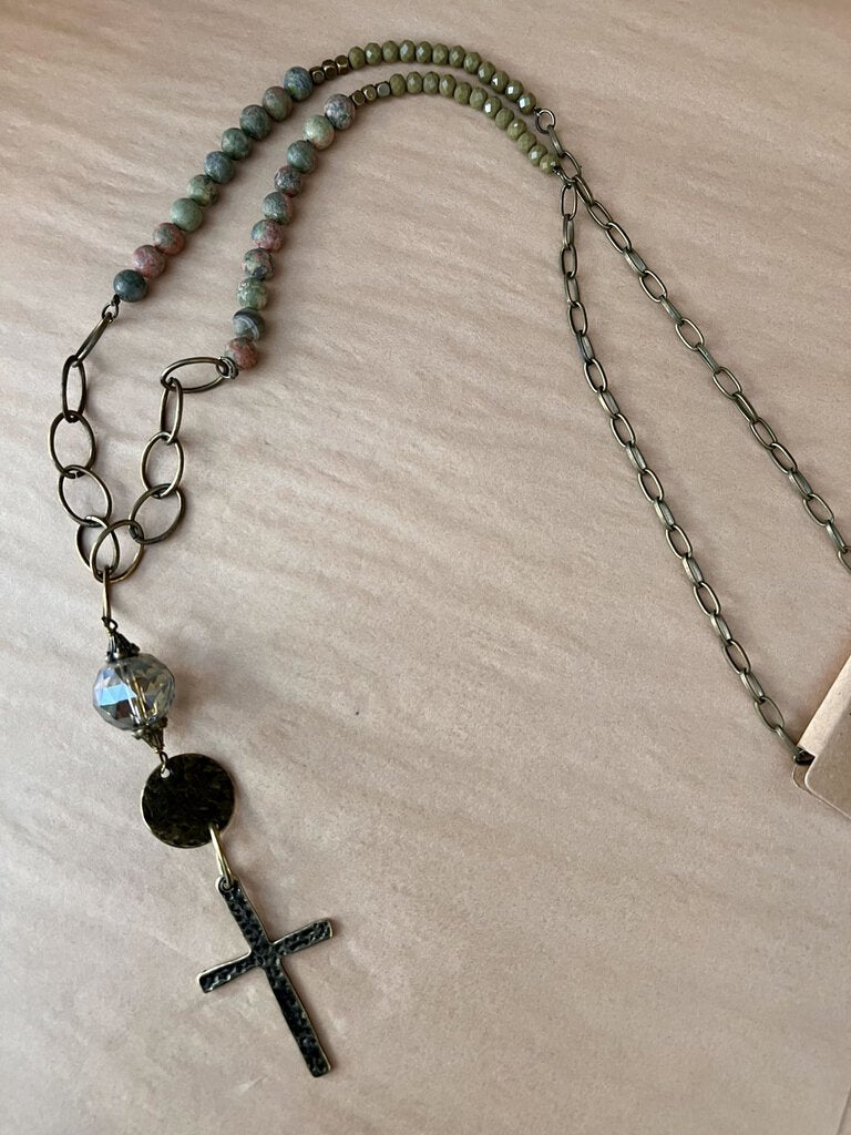 LONG CROSS NECKLACE WITH A STONE