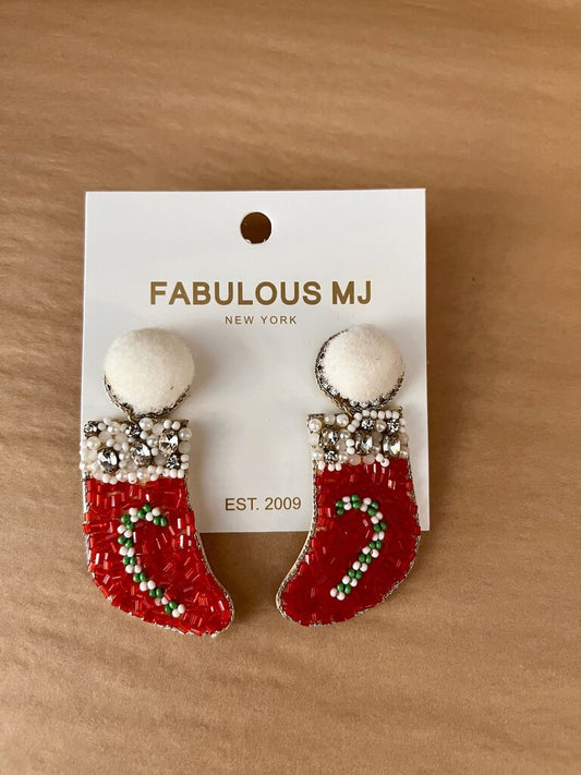 SEEDBEAD POM STOCKING EARRINGS