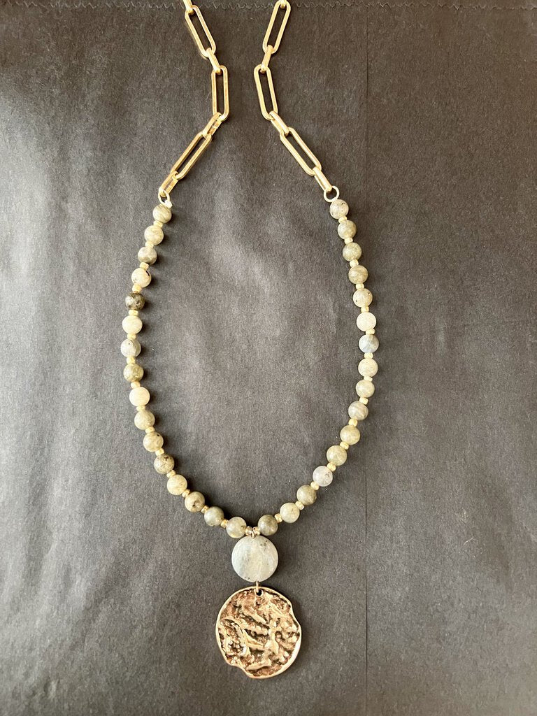 LONG CHAIN BEADED COIN NECKLACE