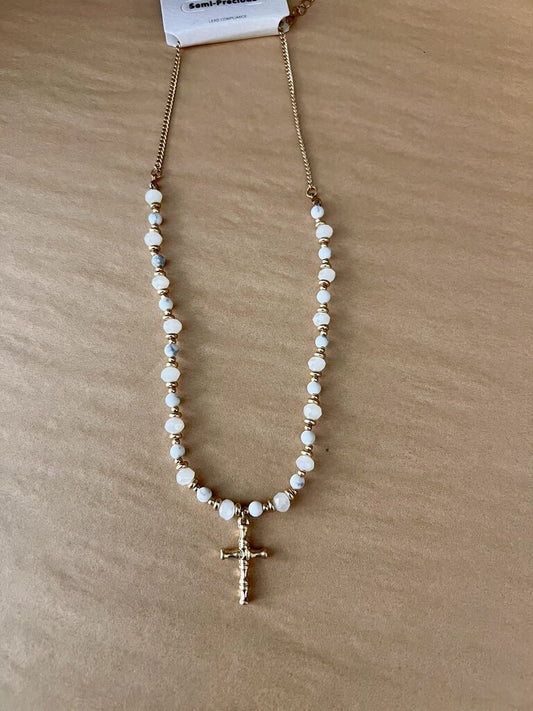 GOLD BEADED CROSS NECKLACE