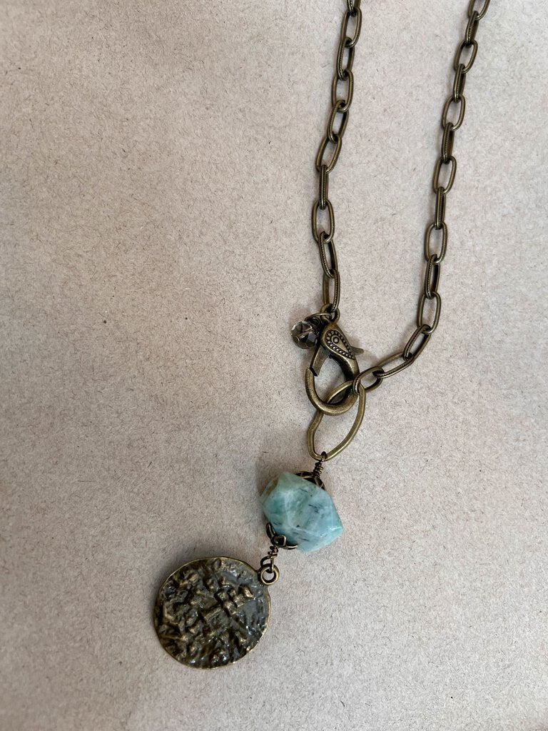 BRONZE AND STONE PENDANT NECKLACE