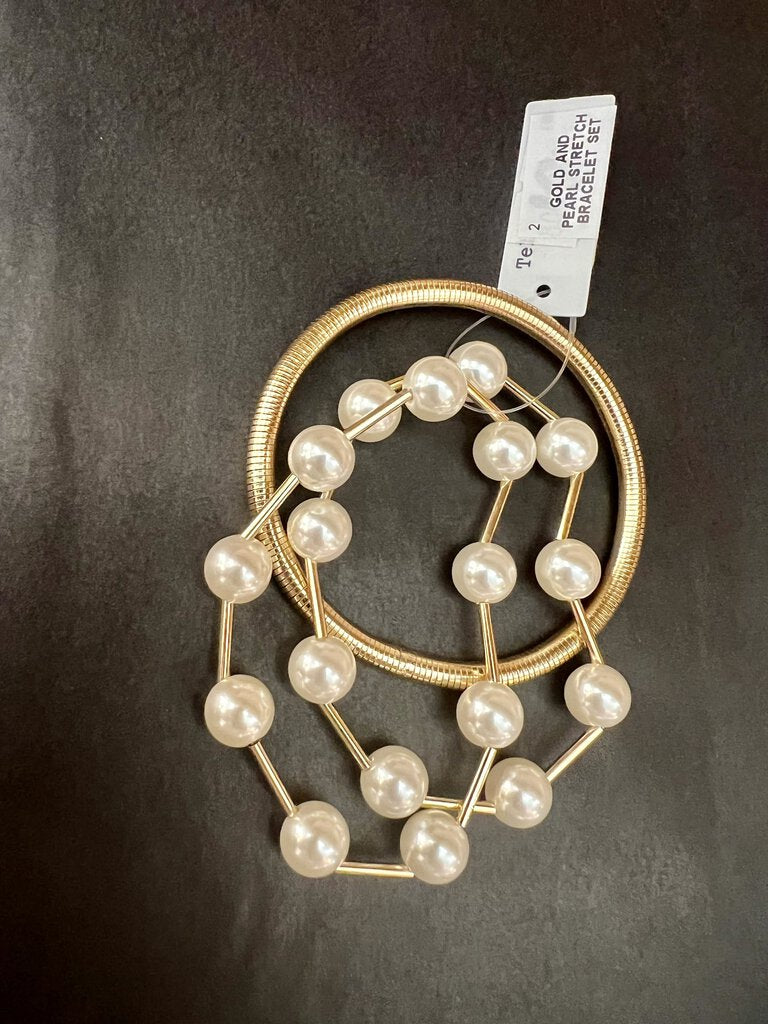 GOLD AND PEARL STRETCH BRACELET SET