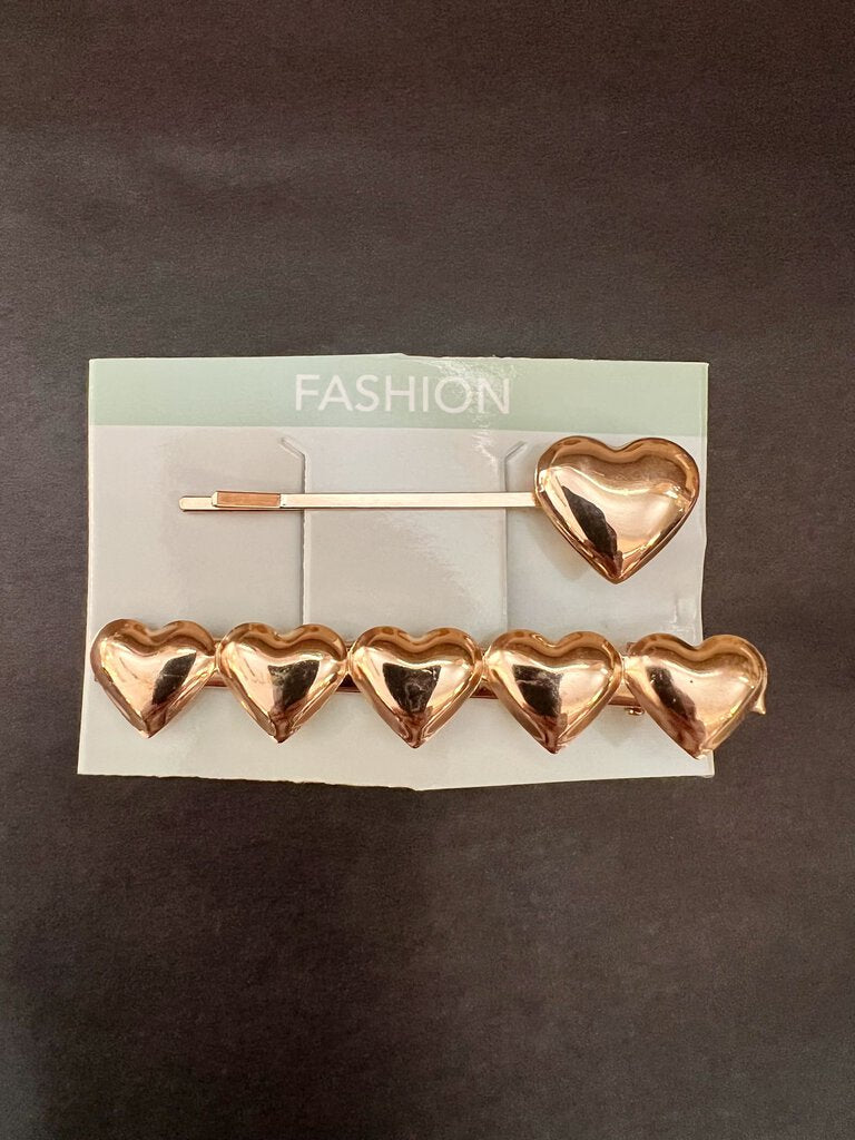 GOLD HEART BARRETTE SET