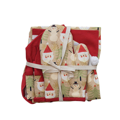 CHILD APRON WITH SANTA POCKET CHEF HAT AND HOT MITT